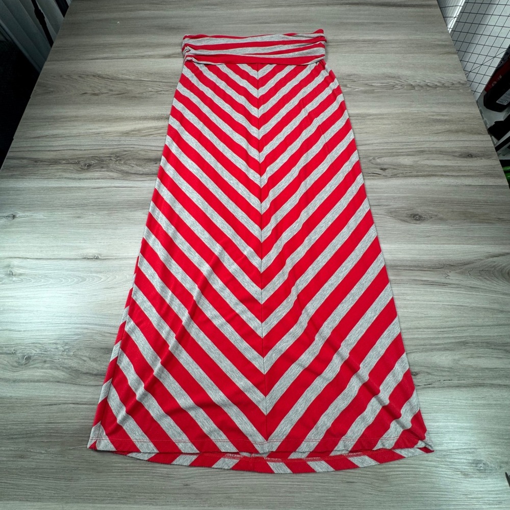 Guess Red Gray Stripe Maxi Skirt‎ Boho Casual Beach Travel Size L Y2k
